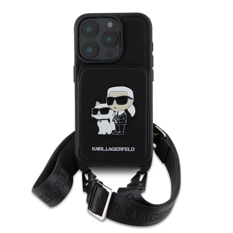 Karl Lagerfeld Saffiano Crossbody Popruh Karl and Choupette Kryt pre iPhone 16 Pro Black
