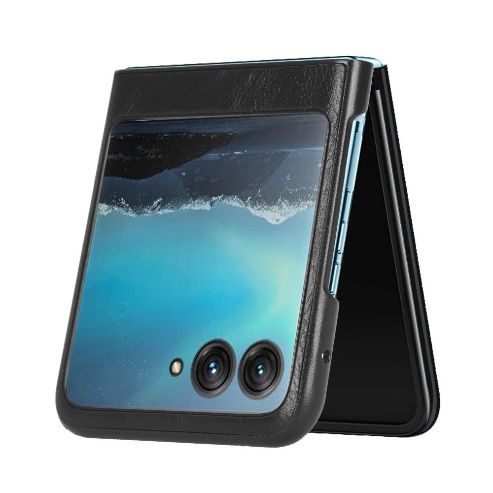 Vintages plastový kryt s umelou kožou na Motorola Razr 40 Ultra 5G - čierny