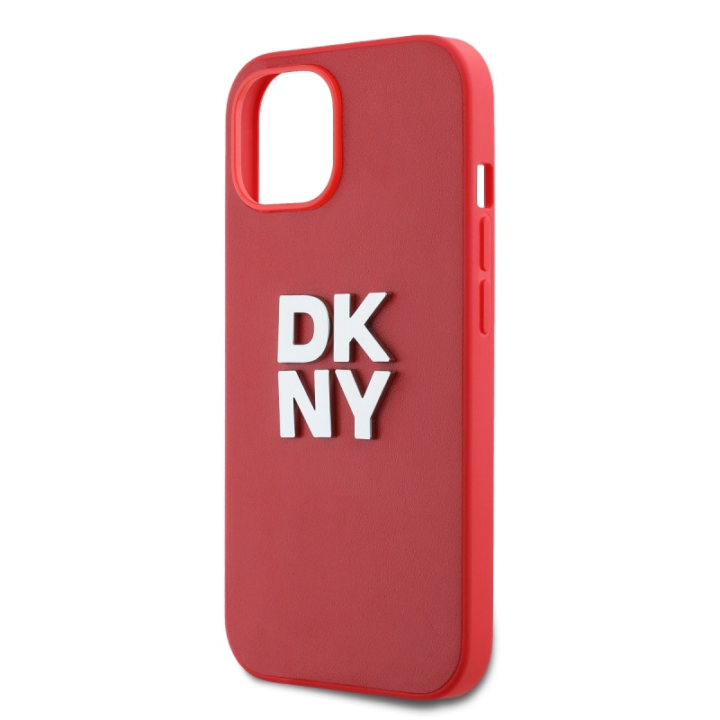 DKNY PU Leather Stack Logo Wrist Strap Zadný Kryt pre iPhone 15 Red