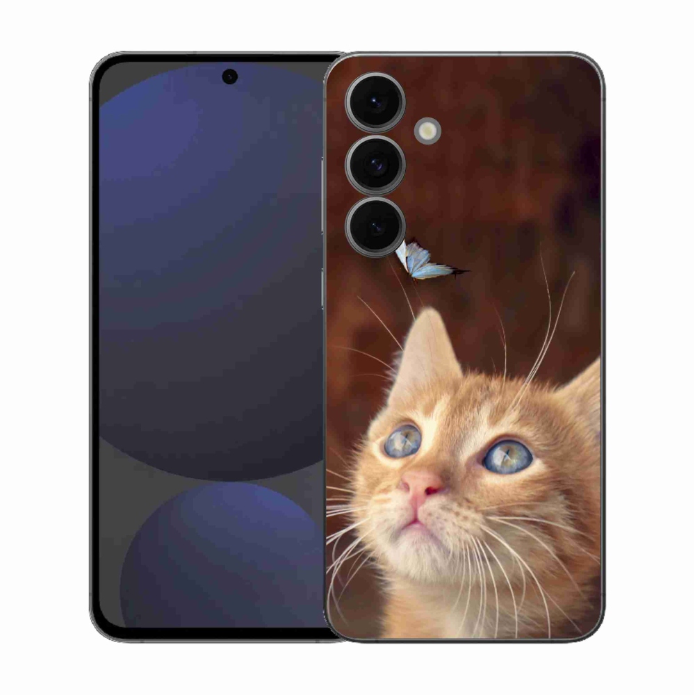 Gélový kryt mmCase na Samsung Galaxy S25 FE - motýľ a mačiatko