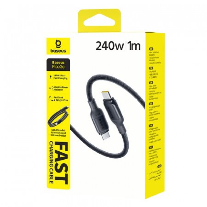 Baseus PicoGo Rýchlonabíjací dátový kábel USB-C - USB-C 240W 1m Cosmic Black