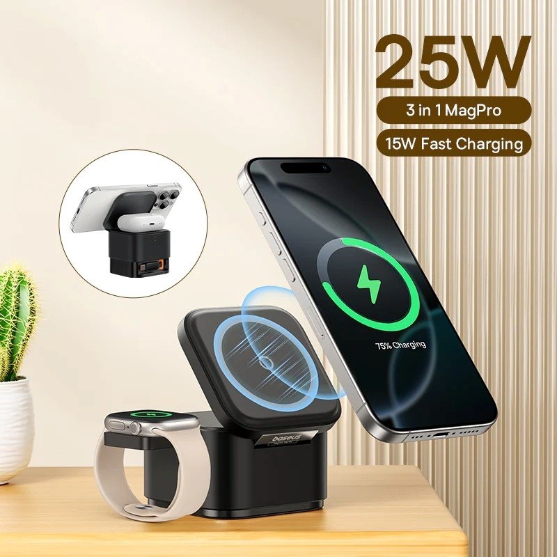 Baseus MagPro 3v1 Magnetická bezdrôtová nabíjačka 25W Cosmic Black