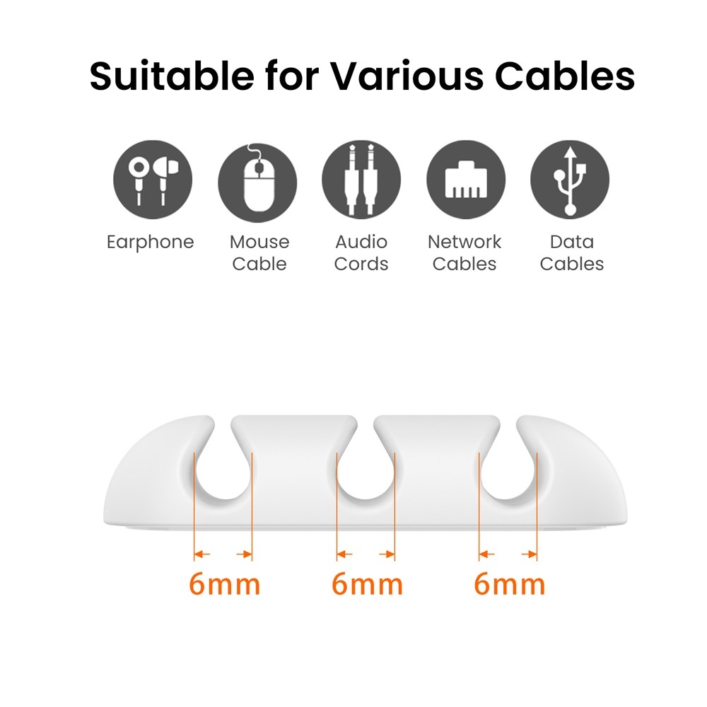 Silikónový držiak káblov s 3 drážkami a samolepiacim uchytením - biely