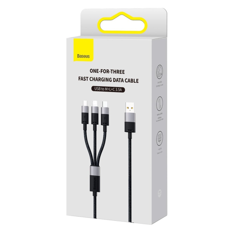 Baseus StarSpeed ​​3v1 Fast Charging Dátový Kábel USB-A - USB-C/Lighting/MicroUSB 20W 3.5A 1.2m Black