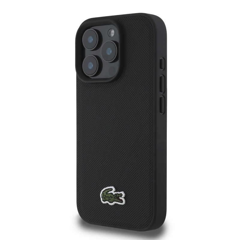 Lacoste Iconic Petit Pique Woven Logo MagSafe Zadný Kryt pre iPhone 16 Pro Max Black