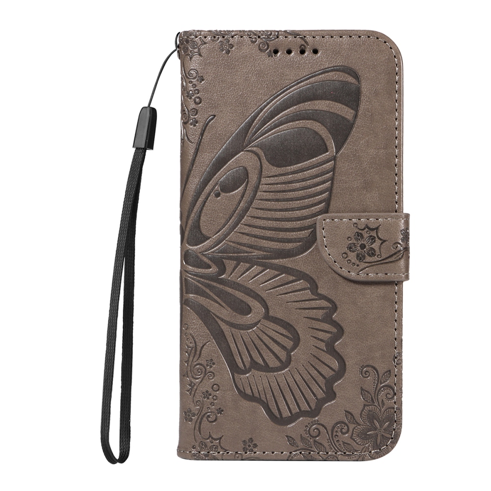 Floral Butterfly knižkové púzdro na iPhone 17 - šedé