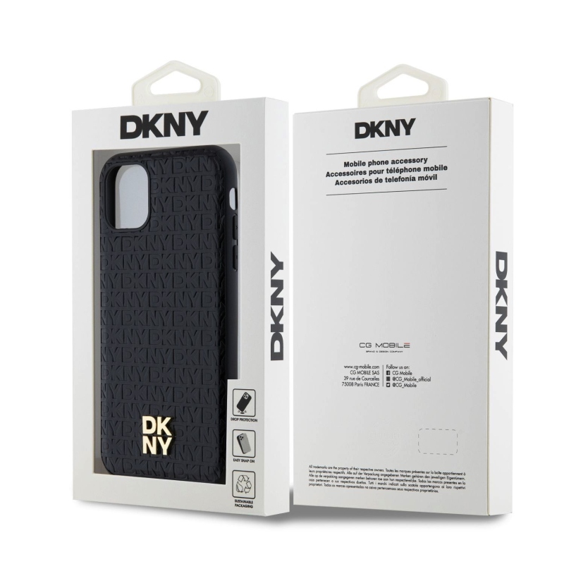 DKNY PU Leather Repeat Pattern Stack Logo Magsafe Zadný Kryt pre iPhone 11 Black