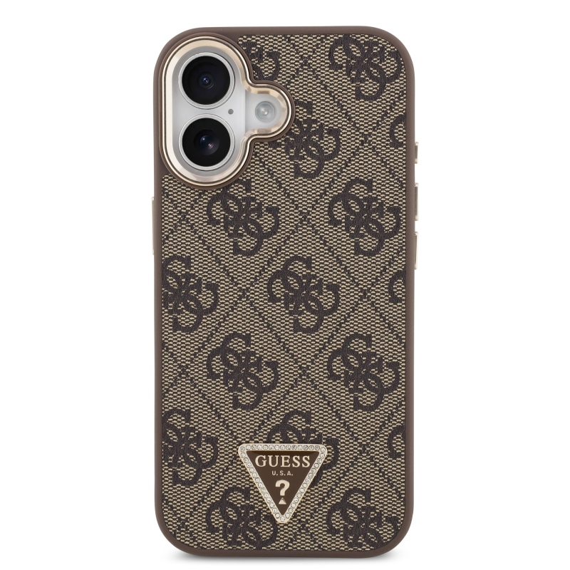 Guess PU kožený zadný kryt 4G Triangle Logo Gold Frame MagSafe pre iPhone 17 Brown