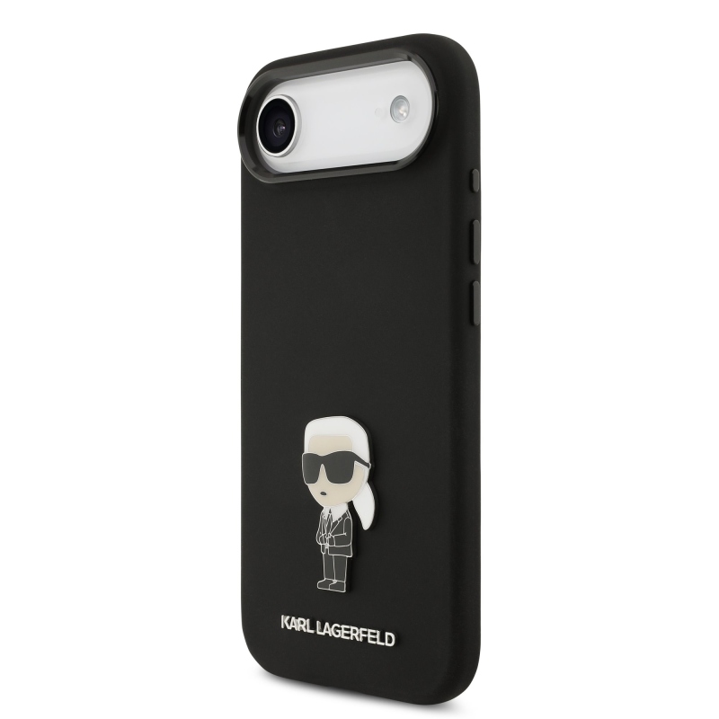 Karl Lagerfeld Liquid Silicone Metal Ikonik Zadný Kryt pre iPhone Air Black