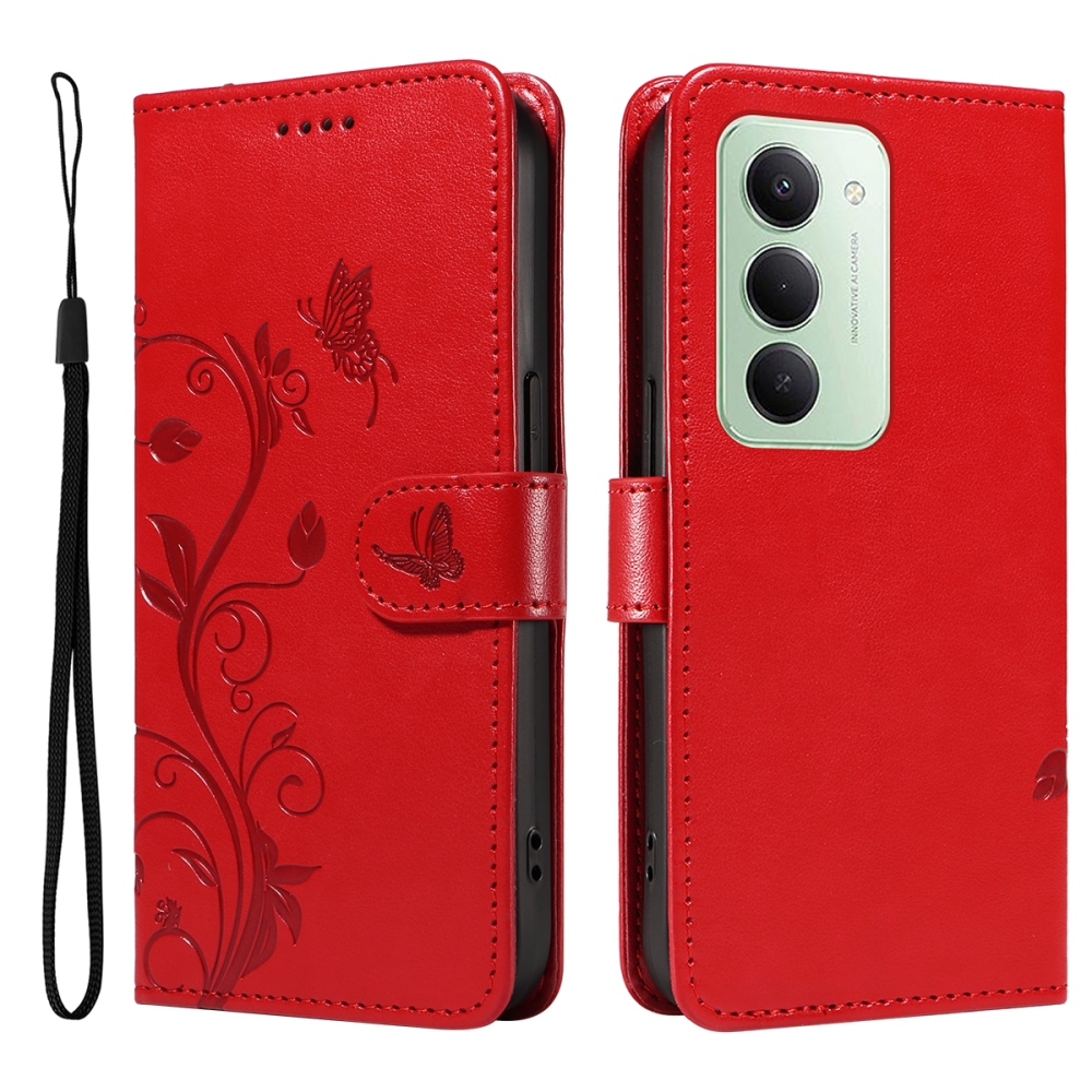 Flowery knižkové puzdro na Xiaomi Redmi 15 4G (171mm) - červené