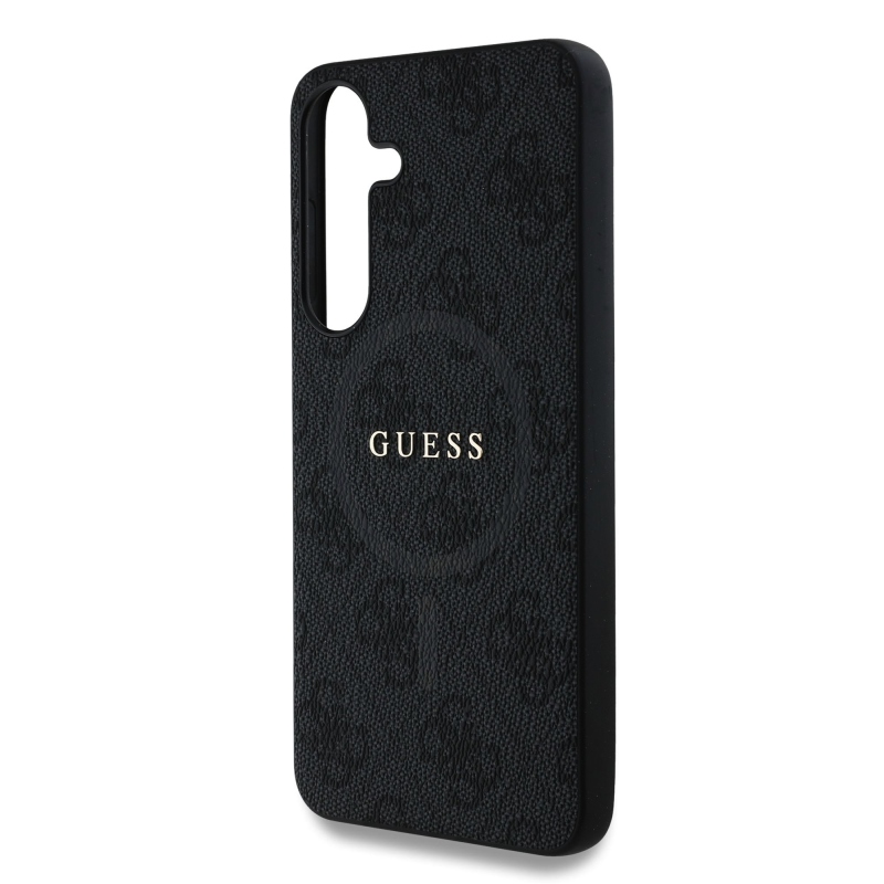 Guess PU Leather 4G Colored Ring MagSafe Zadný Kryt pre Samsung Galaxy S25 Black