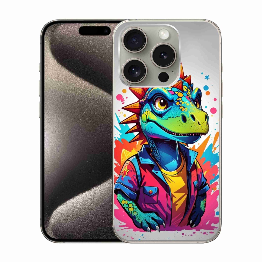 Gélový kryt mmCase na iPhone 15 Pro - farebný dinosaurus
