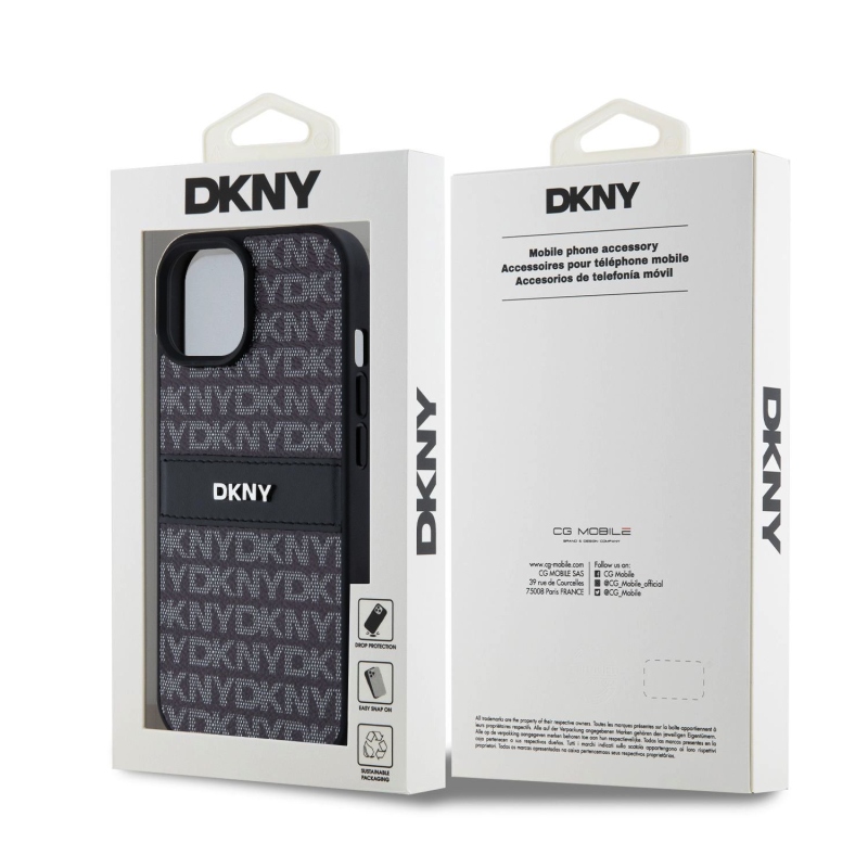 DKNY PU Leather Repeat Pattern Tonal Stripe Zadný Kryt pre iPhone 15 Black