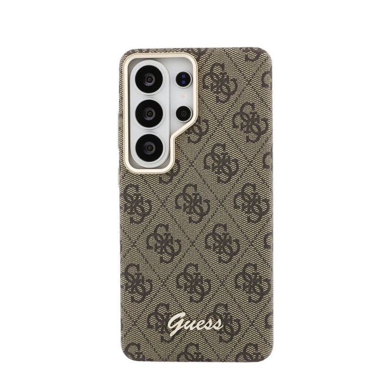 Guess PU 4G Script Metal Logo Magnetický zadný kryt pre Samsung Galaxy S26 Ultra Brown