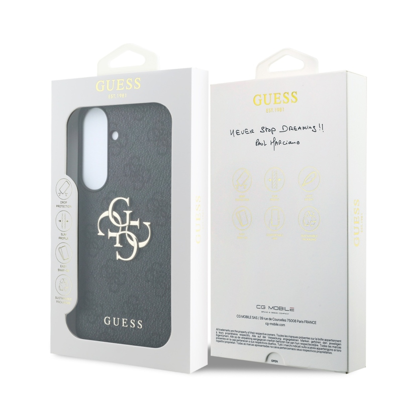 Guess PU 4G Metal Logo – zadný kryt pre Samsung Galaxy S26 FE, čierny