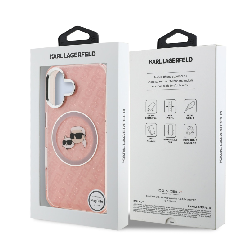 Karl Lagerfeld IML K&CH Heads Repeated Logo MagSafe Zadný Kryt pre iPhone 16 Pink