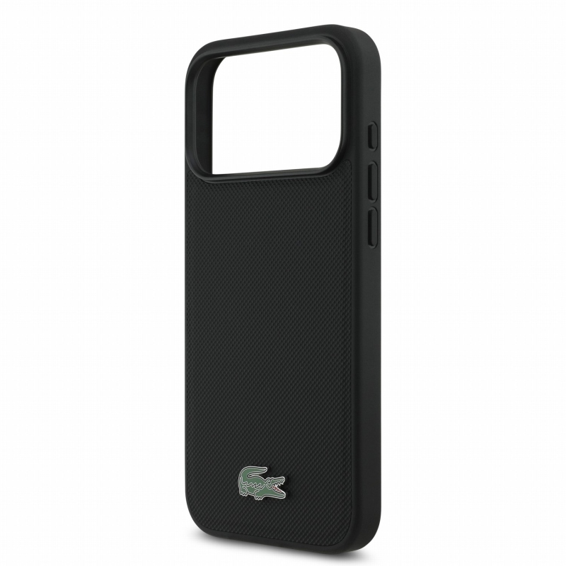 Lacoste PVC Iconic Petit Pique Metal Logo MagSafe zadný kryt pre iPhone 18 Pro Max, čierny