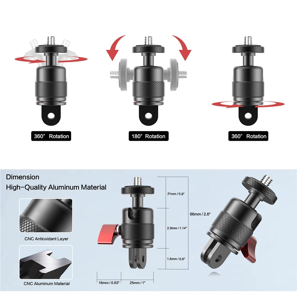 Otočný adaptér 360° pre akčné kamery GoPro a Insta360
