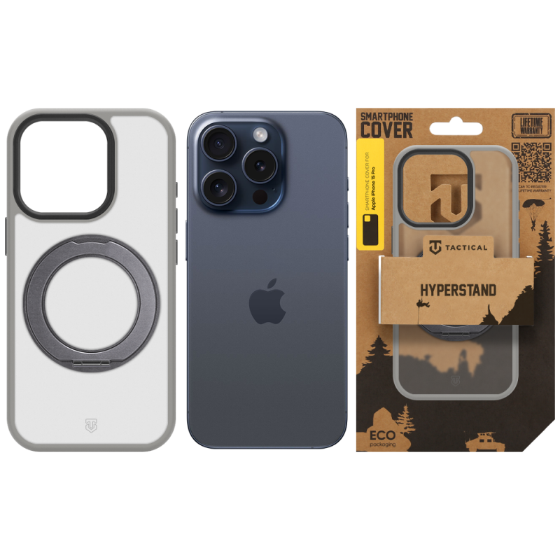 Tactical MagForce Hyperstand – puzdro pre Apple iPhone 15 Pro, svetlošedé