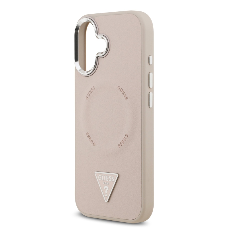 Guess PU kožený zadný kryt MagSafe s trojuholníkovým logom pre iPhone 17 Pink