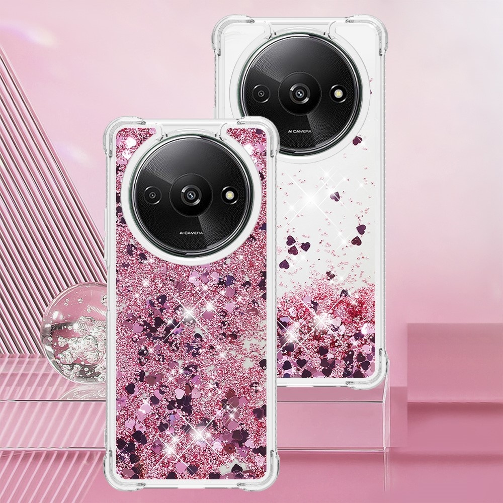 Glitter gélový presýpací obal na Xiaomi Redmi A3 - ružovozlatý/srdiečka