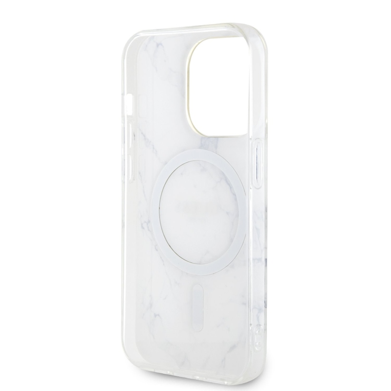 Guess IML Marble MagSafe Zadný Kryt pre iPhone 13 Pro White