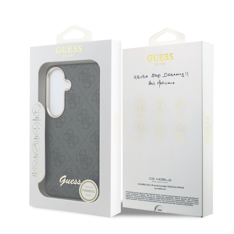 Guess PU 4G Script Metal Logo Magnetic Back Cover pre Samsung Galaxy S26 Black