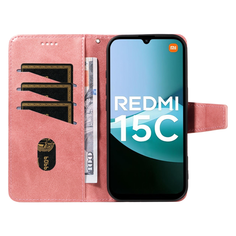 Grids knižkové púzdro na Xiaomi Redmi 15C 4G/5G (173mm) - ružovozlaté
