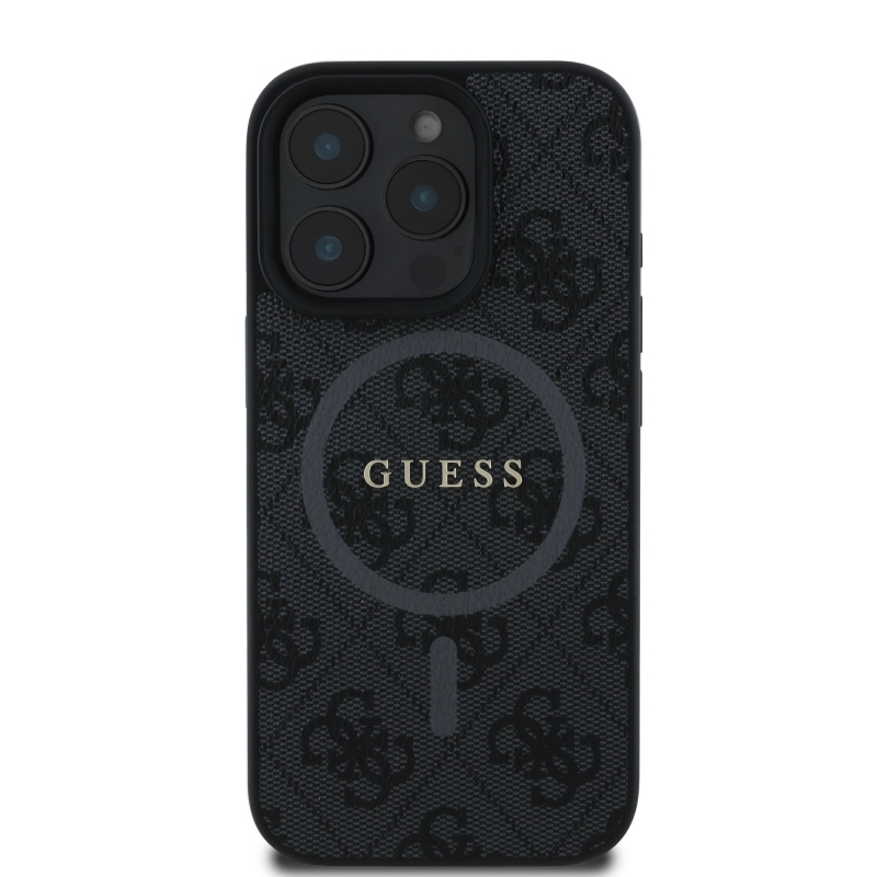 Guess PU Leather 4G Colored Ring MagSafe Zadný Kryt pre iPhone 16 Pro Max Black