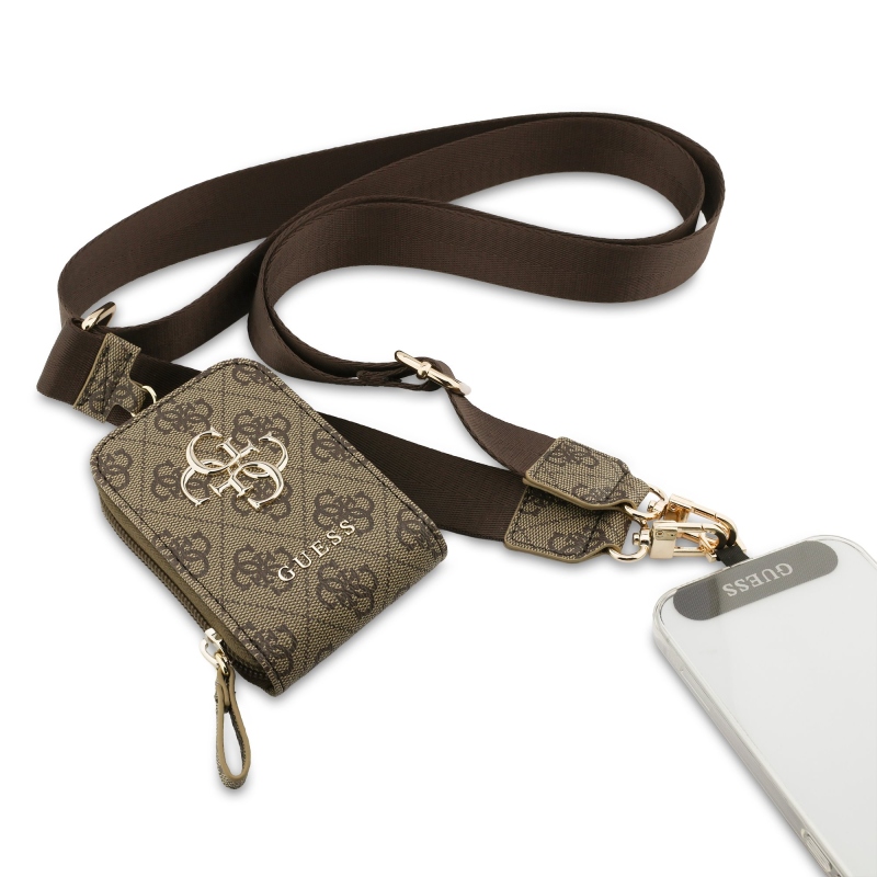 Guess Crossbody popruh PU 4G Kovové logo + peňaženka Brown