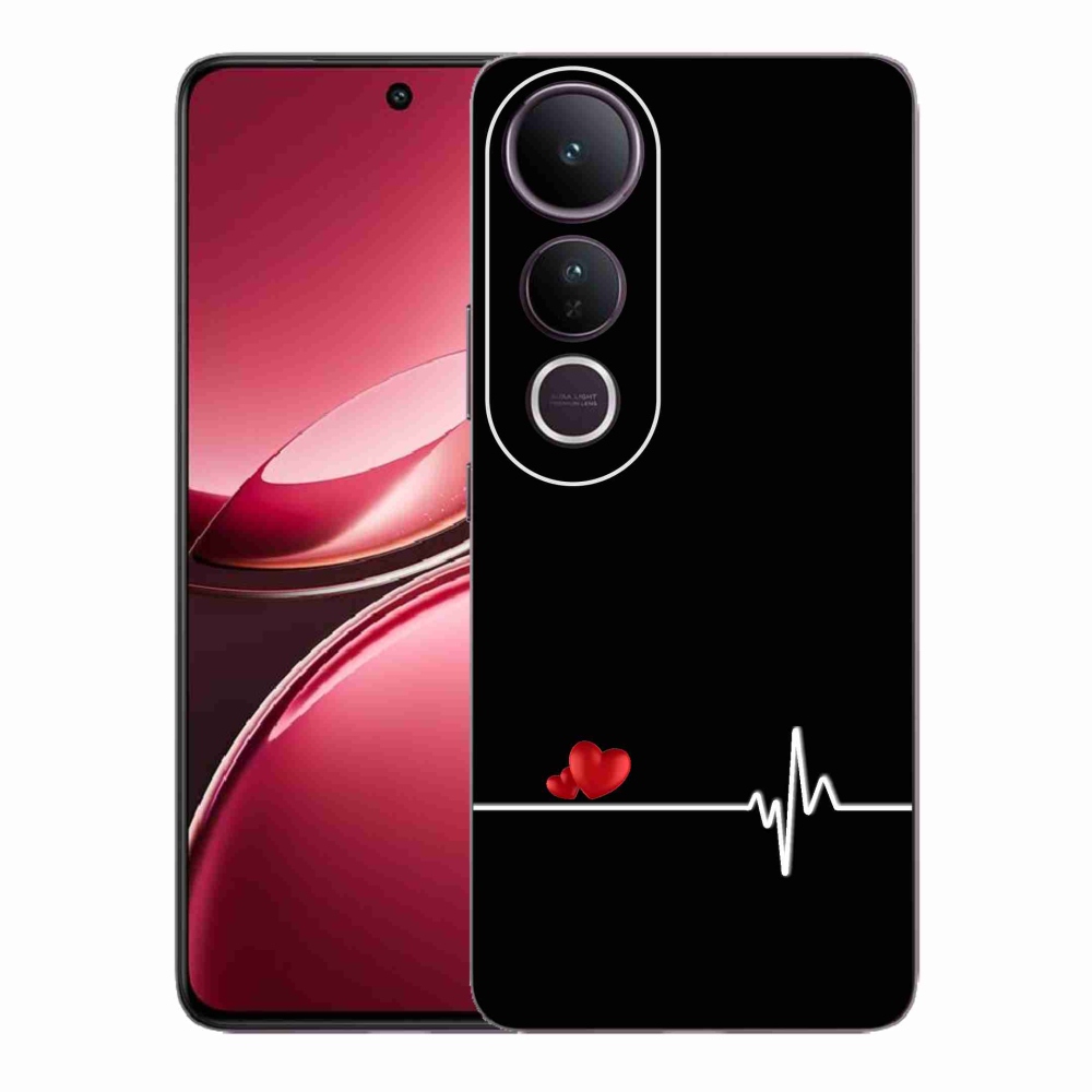 Gélový kryt mmCase na Vivo V50 Lite 4G/5G - srdce a tep čierne pozadie