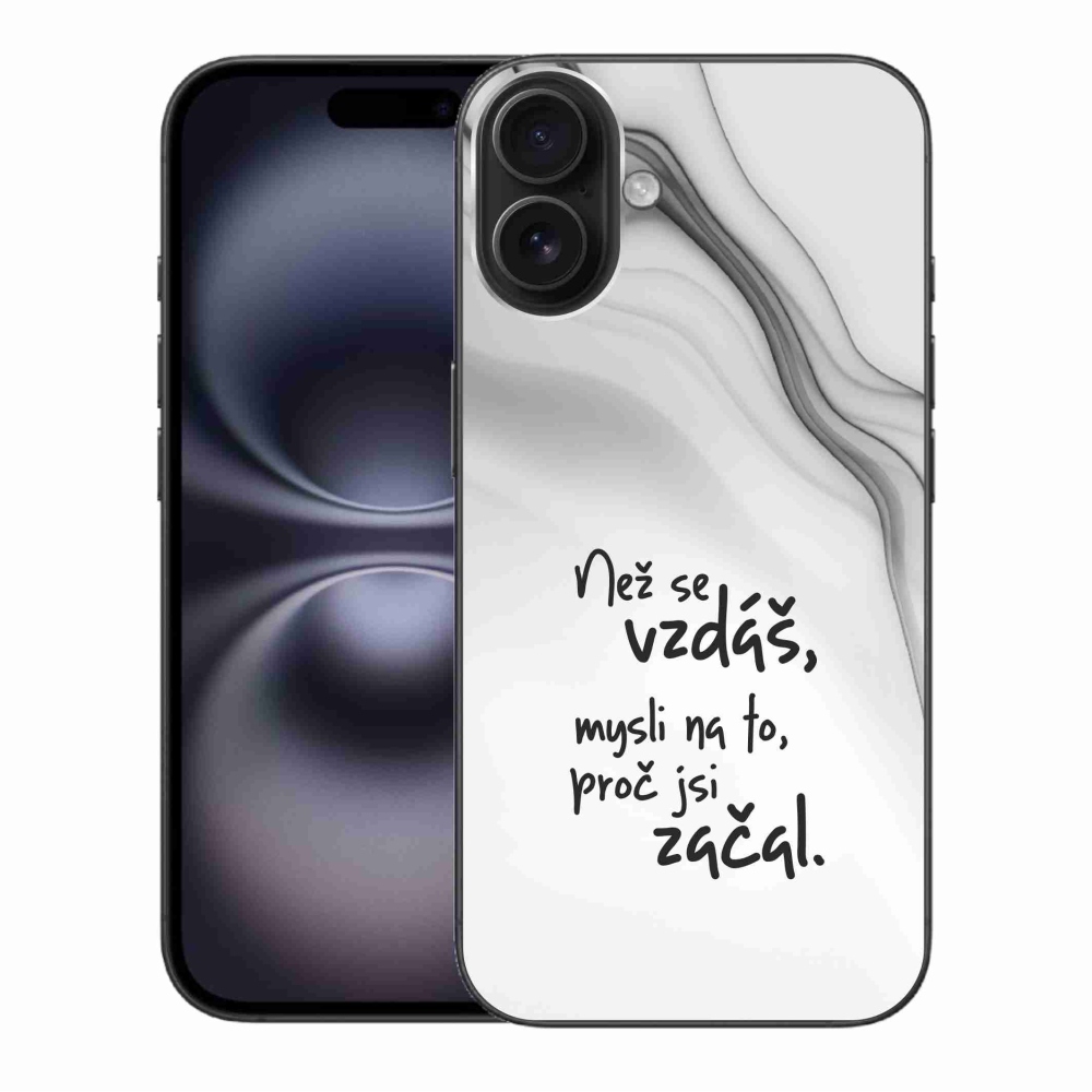 Gélový kryt mmCase na iPhone 16 Plus - citát 2 biele pozadie
