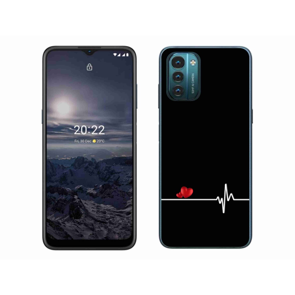Gélový kryt mmCase na Nokia G11/G21 - srdce a tep čierne pozadie