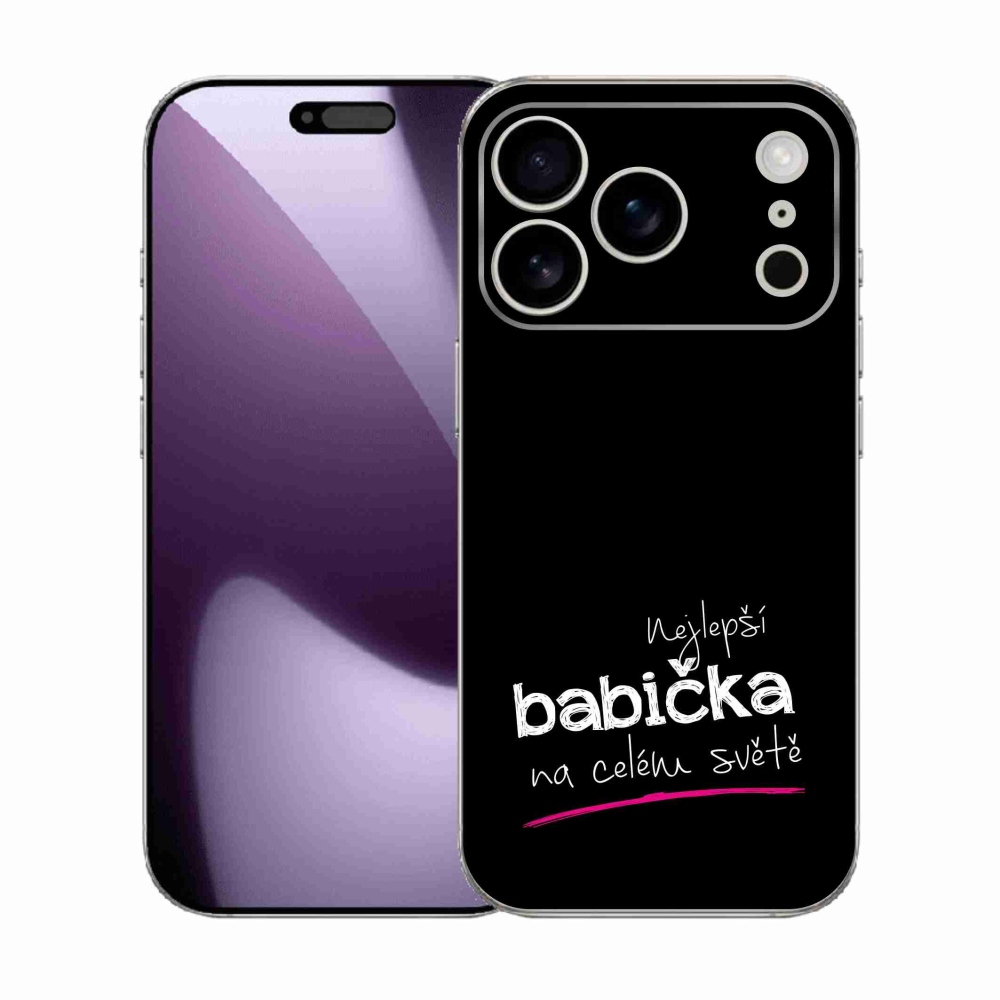 Gélový kryt mmCase na iPhone 17 Pro - najlepšia babička 4 čierne pozadie