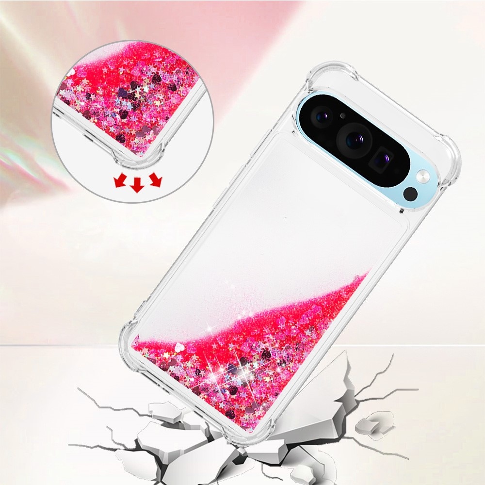 Glitter presýpací gélový obal na Google Pixel 10 Pro/Pixel 10 - ružový/srdiečka