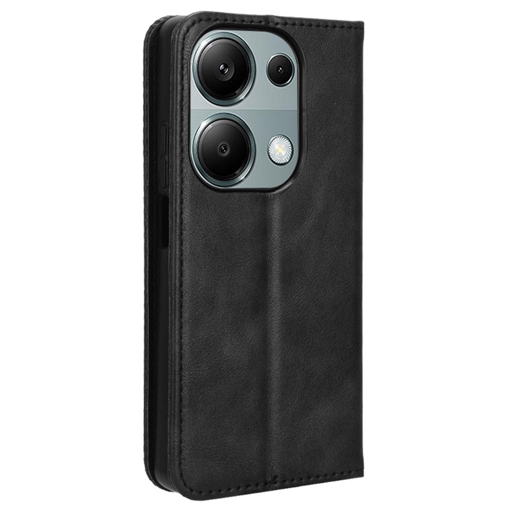 Vintage knižkové púzdro na Xiaomi Redmi Note 14S/Note 13 Pro 4G/Poco M6 Pro - čierne