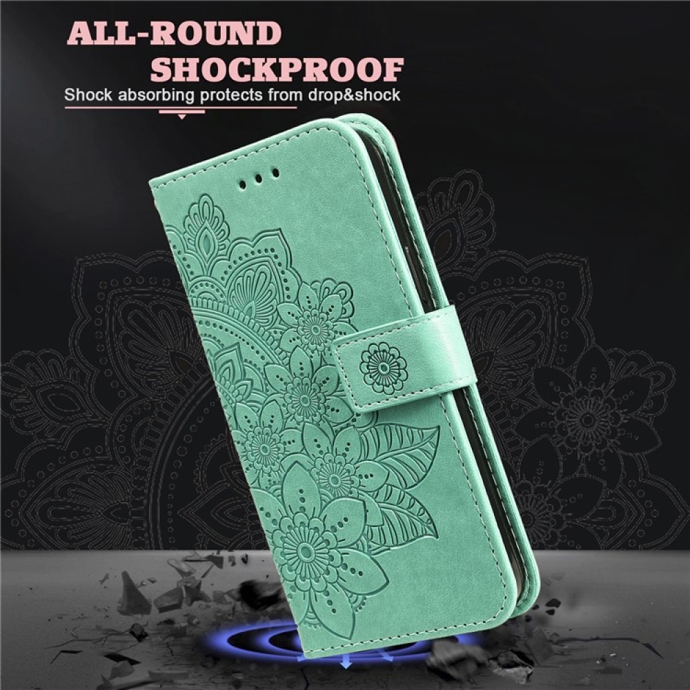 Floral knižkové puzdro na Vivo Y29s 5G - modrozelené