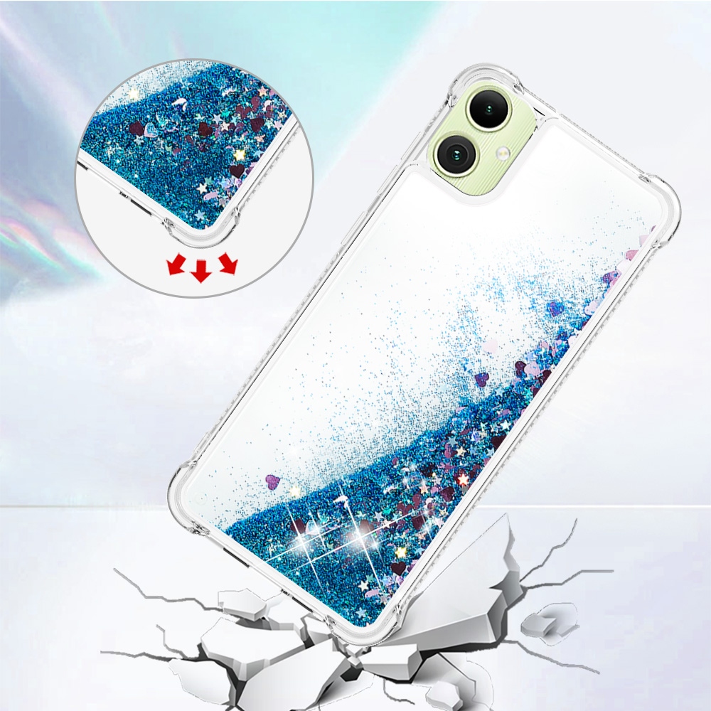 Glitter presýpací gélový obal na Samsung Galaxy A07 4G - modrý/srdiečka