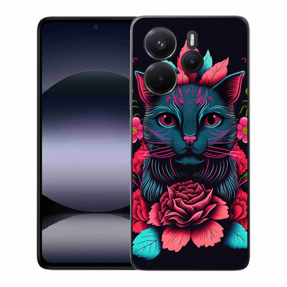 Gélový kryt mmCase na Xiaomi Redmi Note 14 - kvety a mačka