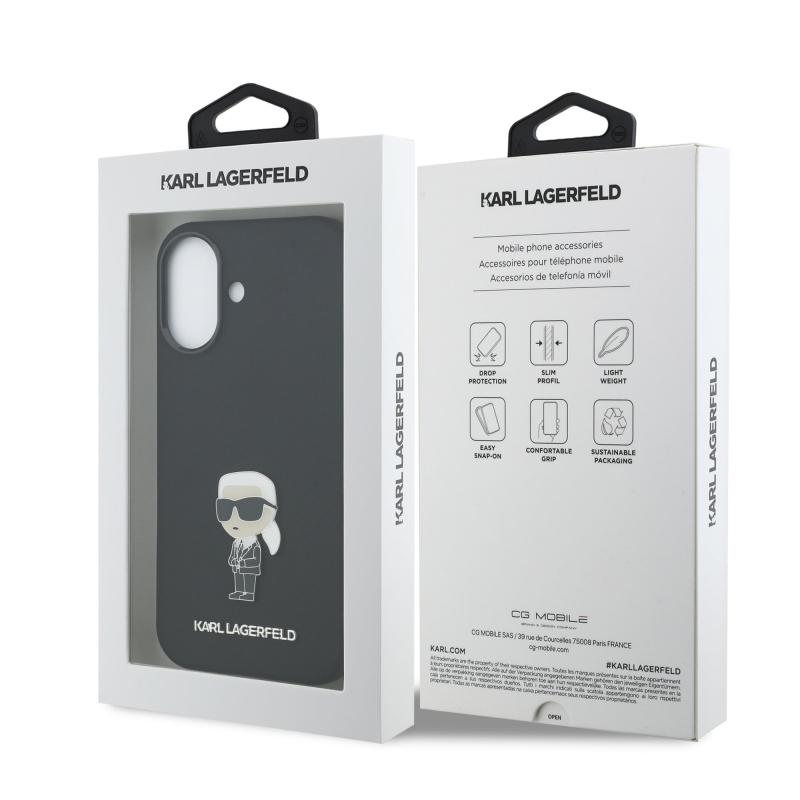 Karl Lagerfeld Liquid Silicone Metal Ikonik Zadný kryt pre iPhone 17 Black