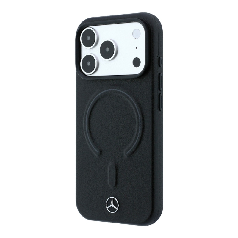 Mercedes PU koža 3D MagSafe zadný kryt pre iPhone 18 Pro čierny/antracitový