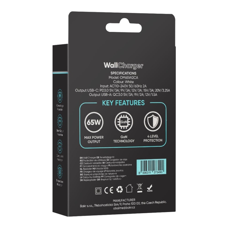 BALENIE:Cestovná nabíjačka ME GaN USB-A + 2xUSB-C 65W biela