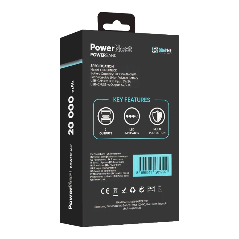 OBAL:ME PowerNest Powerbanka 20000mAh Black