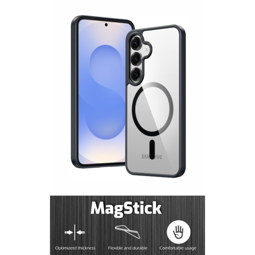 Obal SWISSTEN Clear Jelly MagStick Metallic na Samsung Galaxy S26+ - čierny