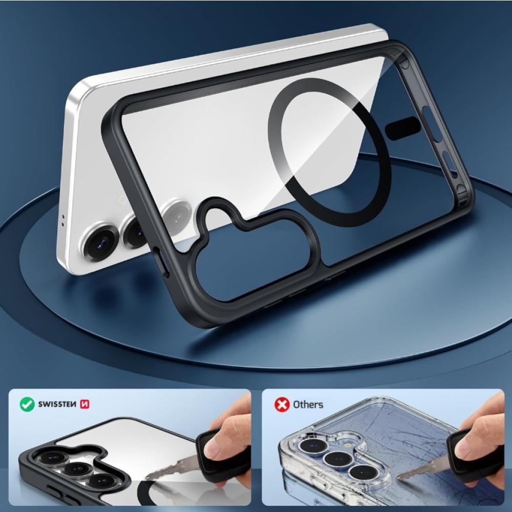 Obal SWISSTEN Clear Jelly MagStick Metallic na Samsung Galaxy S26+ - čierny