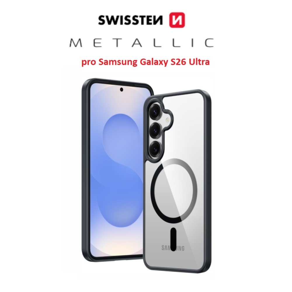 Obal SWISSTEN Clear Jelly MagStick Metallic na Samsung Galaxy S26 Ultra - čierny