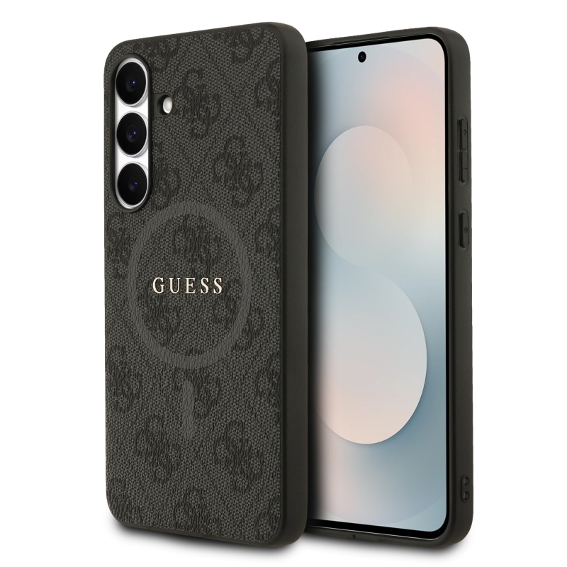 Guess PU kožený zadný kryt 4G Colored Ring MagSafe pre Samsung Galaxy S25 FE Black