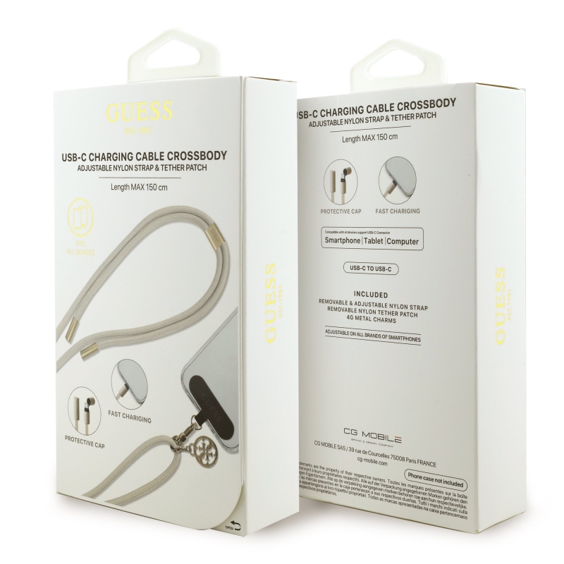 Guess Crossbody Strap 4G Charm s nabíjacím káblom USB-C/USB-C béžová