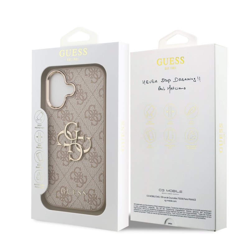 Guess PU kožený 4G kovové logo Gold Frame zadný kryt pre iPhone 17 Pink