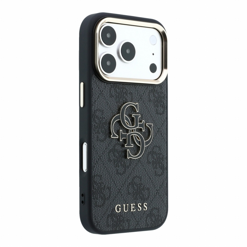 Guess PU 4G Resin Metal Logo – zadný kryt pre iPhone 18 Pro, čierny